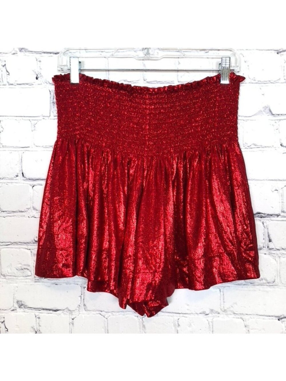 Queen Of Sparkles Red Shimmer Swing Shorts Size L